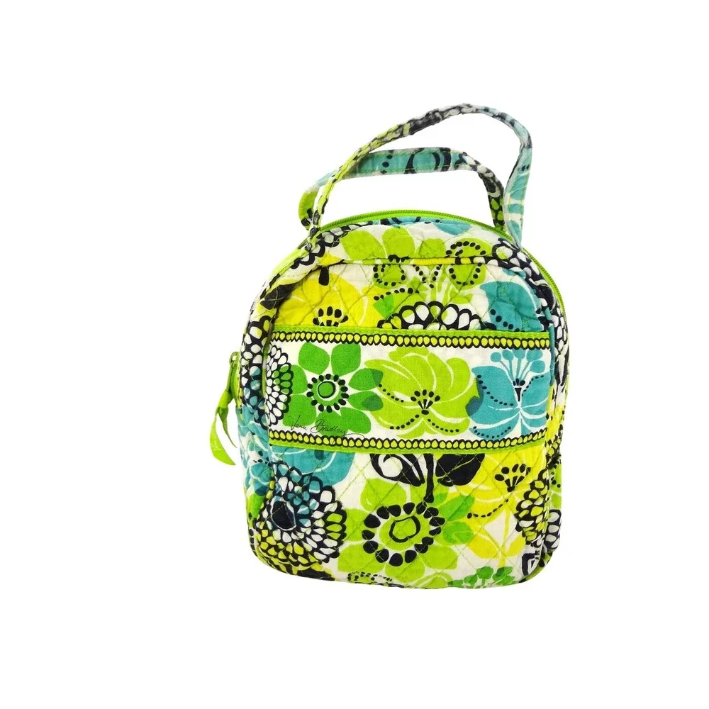 Vera Bradley Limes Up Floral Quilted Cotton Lunch Tote Green Yellow Blue Black